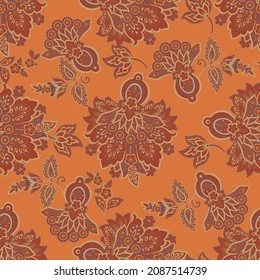 elegance seamless pattern with ethnic flowers and leaf, vector floral illustration in vintage style