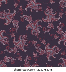elegance seamless pattern with ethnic flowers and leaf, vector floral illustration in vintage style