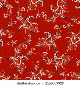 elegance seamless pattern with ethnic flowers and leaf, vector floral illustration in vintage style