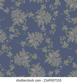 elegancia patrón sin fisuras con flores étnicas y hoja, vectorial floral ilustración en estilo vintage