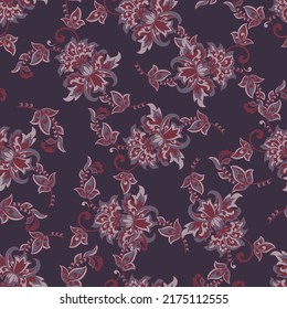 elegance seamless pattern with ethnic flowers and leaf, vector floral illustration in vintage style