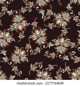 elegancia patrón sin fisuras con flores étnicas y hoja, vectorial floral ilustración en estilo vintage