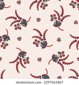 elegance seamless pattern with ethnic flowers and leaf, vector floral illustration in vintage style