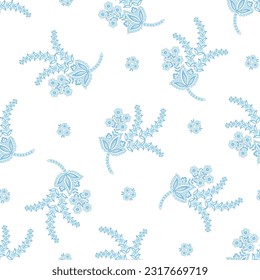 elegance seamless pattern with ethnic flowers and leaf, vector floral illustration in vintage style