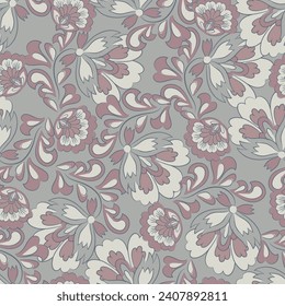 elegance seamless pattern with ethnic flowers and leaf, vector floral illustration in vintage style