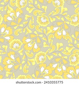 elegance seamless pattern with ethnic flowers and leaf, vector floral illustration in vintage style