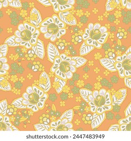 elegante patrón sin fisuras con flores y hojas étnicas, ilustración floral de Vector en estilo vintage