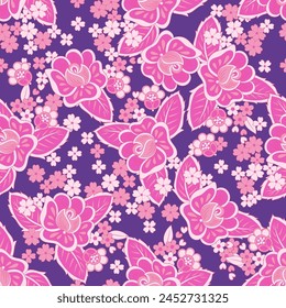 elegante patrón sin fisuras con flores y hojas étnicas, ilustración floral de Vector en estilo vintage