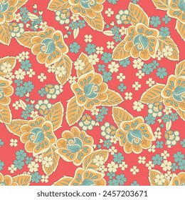 elegante patrón sin fisuras con flores y hojas étnicas, ilustración floral de Vector en estilo vintage