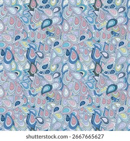 Elegance seamless pattern with ethnic flowers on pleasant colors. vector Floral Illustration in cute textile. Blue.