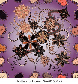 Elegance seamless pattern with ethnic flowers on pleasant colors. vector Floral Illustration in asian textile. Hearts. Frame.