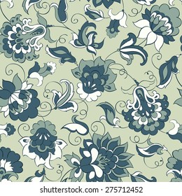 elegance seamless pattern with ethnic flowers, vector floral illustration in vintage style