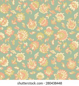 elegance seamless pattern with ethnic flowers, vector floral illustration in vintage style