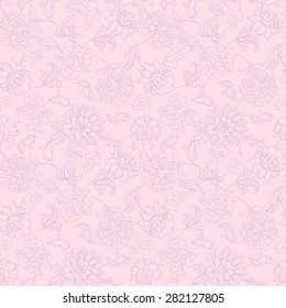 elegance seamless pattern with ethnic flowers, vector floral illustration in vintage style