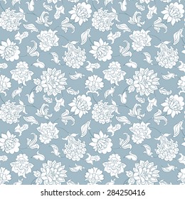 elegance seamless pattern with ethnic flowers, vector floral illustration in vintage style