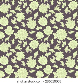 elegance seamless pattern with ethnic flowers, vector floral illustration in vintage style