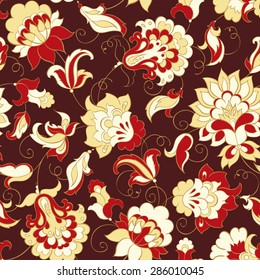 elegance seamless pattern with ethnic flowers, vector floral illustration in vintage style