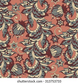 Elegance seamless pattern with ethnic flowers. Vector Floral Illustration in asian textile style
