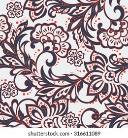 Elegance seamless pattern with ethnic flowers. Vector Floral Illustration in Asian textile style