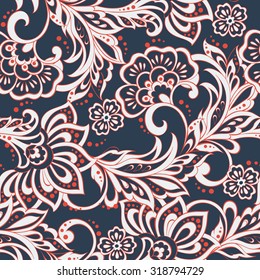 Elegance seamless pattern with ethnic flowers. Vector Floral Illustration in asian textile style