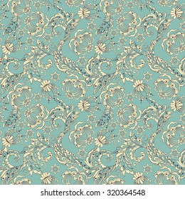 Eleganz nahtlose Muster mit ethnischen Blumen und Blättern, Vektorgrafik im Vintage-Stil
