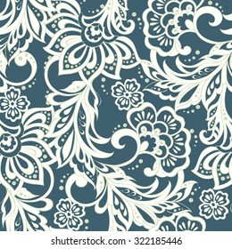 Elegance seamless pattern with ethnic flowers. Vector Floral Illustration in asian textile style