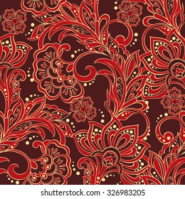 Elegance seamless pattern with ethnic flowers. Vector Floral Illustration in asian textile style