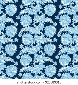 Elegance seamless pattern with ethnic flowers. Vector Floral Illustration in vintage style