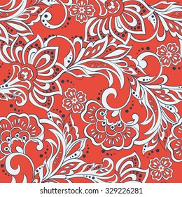Elegance seamless pattern with ethnic flowers. Vector Floral Illustration in asian textile style