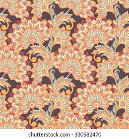 Elegance seamless pattern with ethnic flowers. Vector Floral Illustration in asian textile style