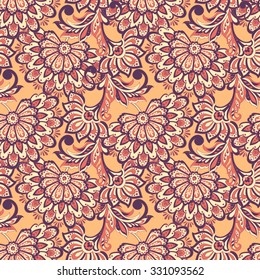 Elegance seamless pattern with ethnic flowers. Vector Floral Illustration in asian textile style