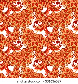 Elegance seamless pattern with ethnic flowers. Vector Floral Illustration in asian textile style