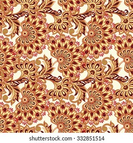 Elegance seamless pattern with ethnic flowers. Vector Floral Illustration in asian textile style