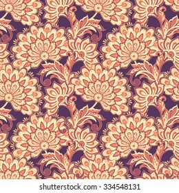 Elegance seamless pattern with ethnic flowers. Vector Floral Illustration in asian textile style