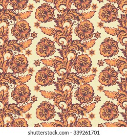 Elegance seamless pattern with ethnic flowers. Vector Floral Illustration in vintage style