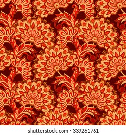 Elegance seamless pattern with ethnic flowers. Vector Floral Illustration in asian textile style