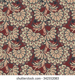 Elegance seamless pattern with ethnic flowers. Vector Floral Illustration in asian textile style