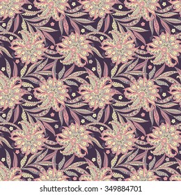 Elegance seamless pattern with ethnic flowers. Vector Floral Illustration in Asian textile style