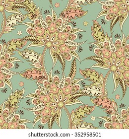 Elegance seamless pattern with ethnic flowers. Vector Floral Illustration in asian textile style