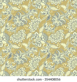 Elegance seamless pattern with ethnic flowers. Vector Floral Illustration in asian textile style