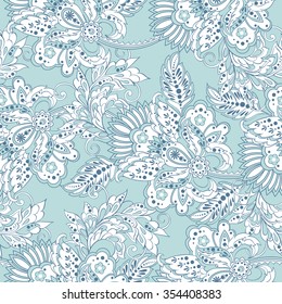 Elegance seamless pattern with ethnic flowers. Vector Floral Illustration in asian textile style