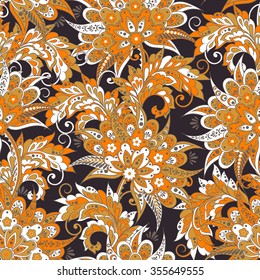Elegance seamless pattern with ethnic flowers. Vector Floral Illustration in asian textile style
