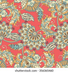 Elegantes, nahtloses Muster mit ethnischen Blumen. Vektorflorale Illustration im asiatischen Stil