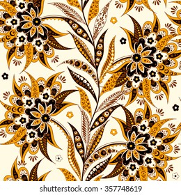 Elegance seamless pattern with ethnic flowers. Vector Floral Illustration in asian textile style