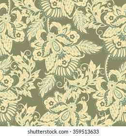 Elegance seamless pattern with ethnic flowers. Vector Floral Illustration in Asian textile style