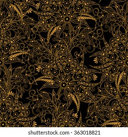 Elegance seamless pattern with ethnic flowers. Vector Floral Illustration in asian textile style