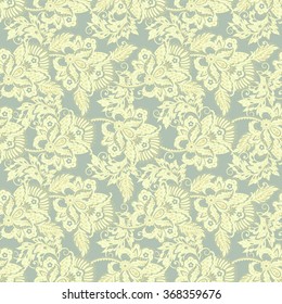 elegance seamless pattern with ethnic flowers and leaf, vector floral illustration in vintage style