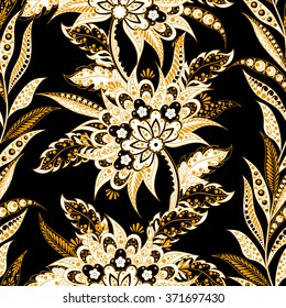 Elegance seamless pattern with ethnic flowers. Vector Floral Illustration in asian textile style