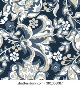 Elegance seamless pattern with ethnic flowers. Vector Floral Illustration in asian textile style