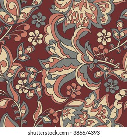 Elegance seamless pattern with ethnic flowers. Vector Floral Illustration in asian textile style